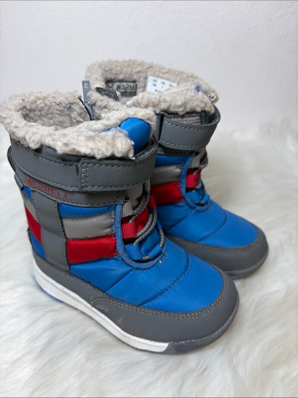 Merrell Blue, Gray & Red Insulated Snow Boots
